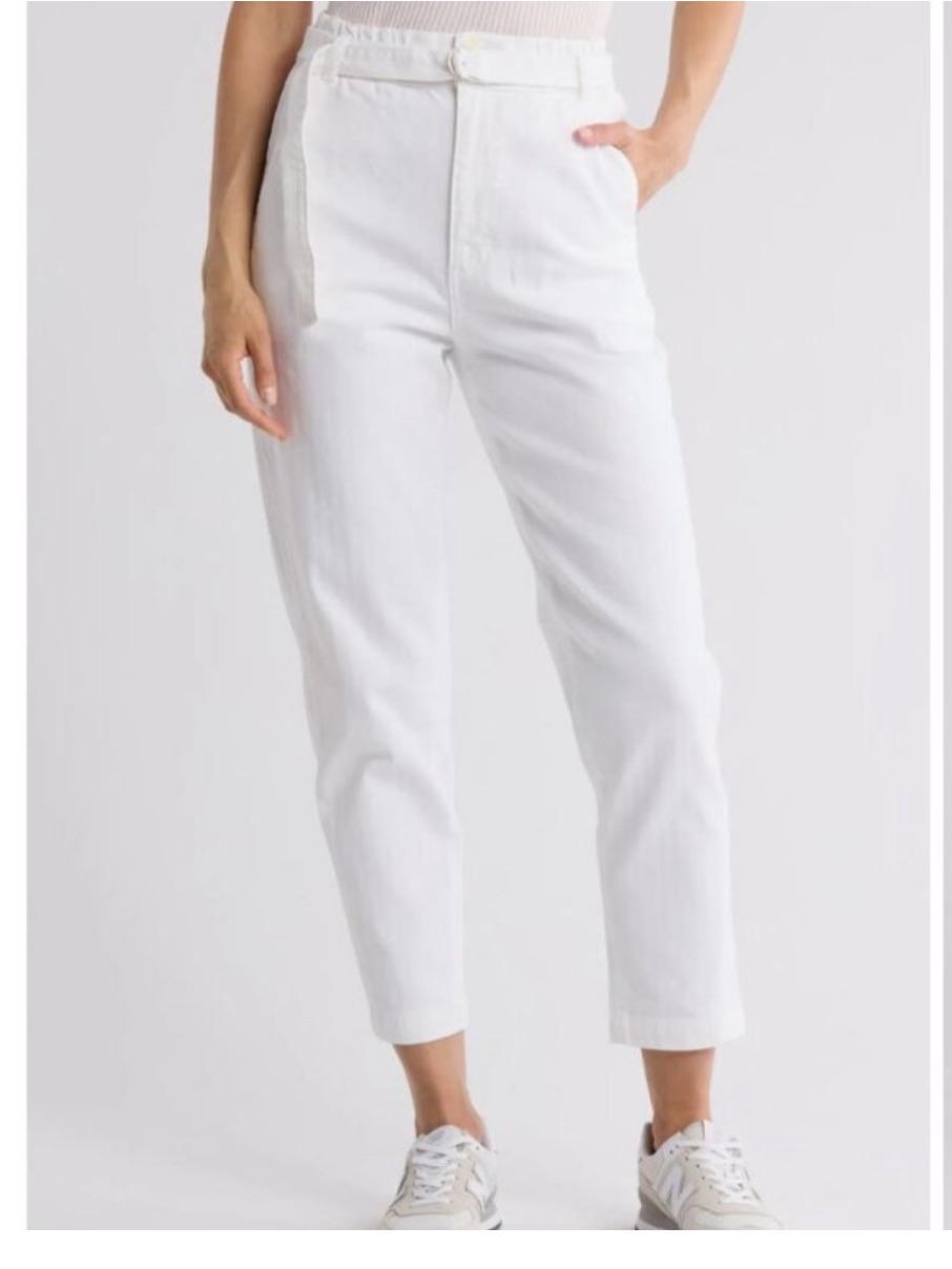 Sale Ag Jeans High Rise Tapered Renn Belted Paperbag Pants White Nwt Sz 27